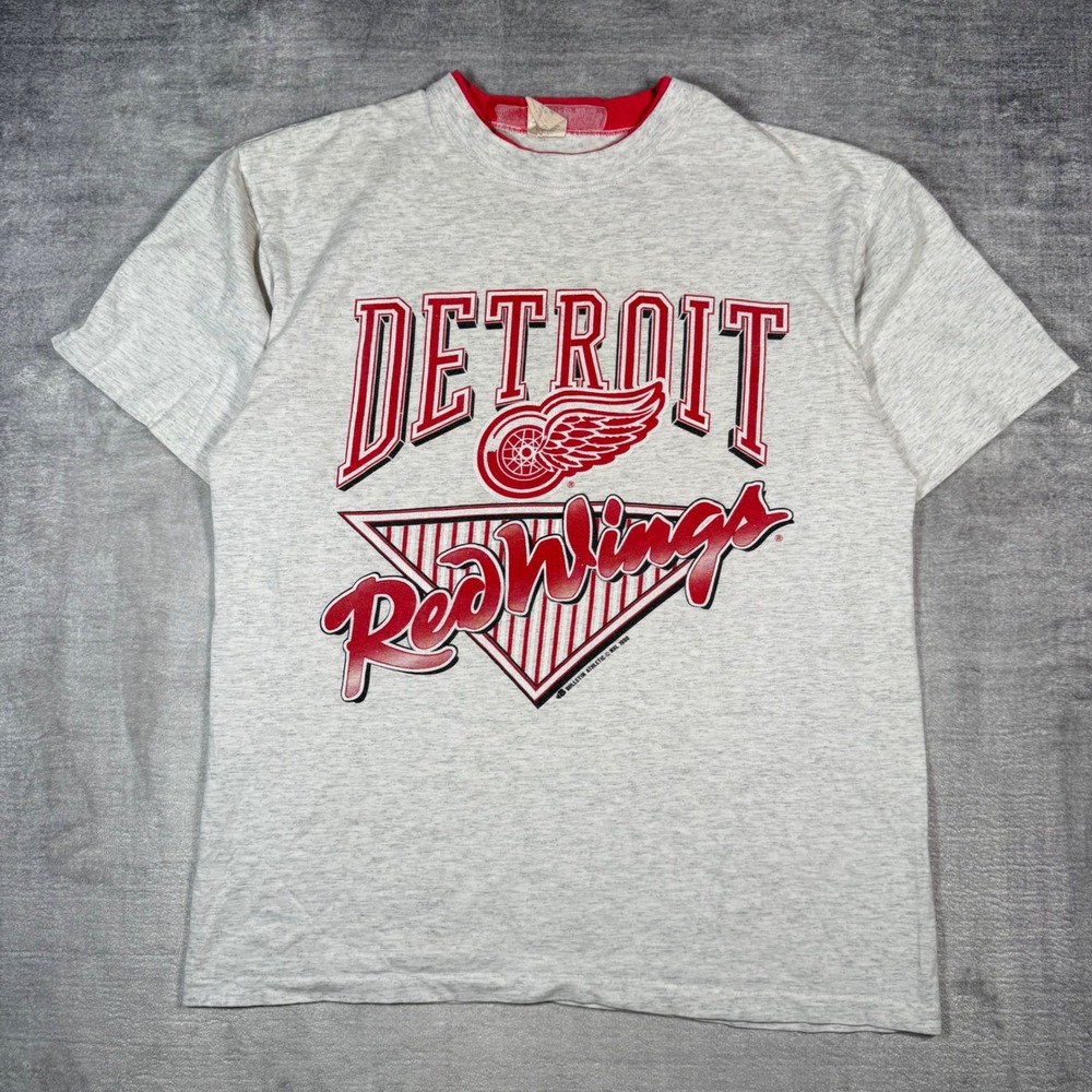 Detroit Red Wings Shirt Mens Medium Gray Vintage 90s Layered Neck NHL Hockey
